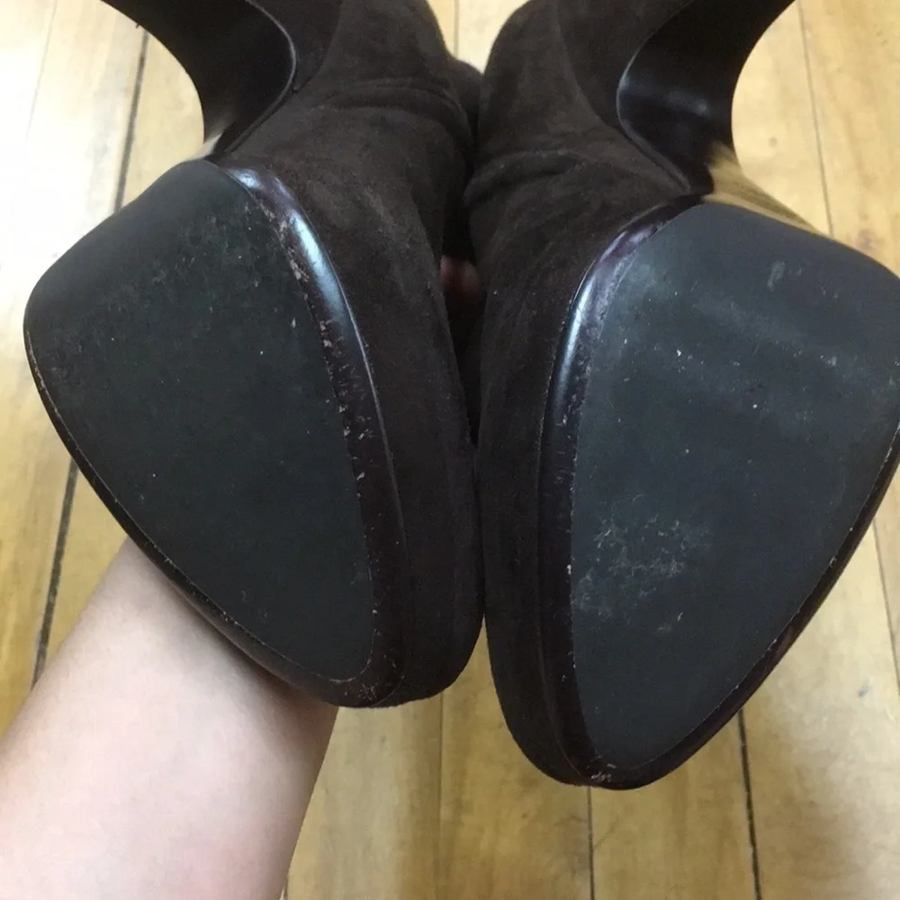 39.5 chocolate Brown Suede Mid Calf Boot Prada NWOT - Picture 7 of 8